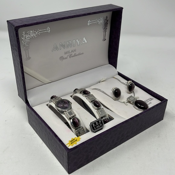 ANRIYA MILAN PURPLE OPAL COLLECTION WATCH BRACELET EARRINGS NECKLACE - Picture 8 of 12